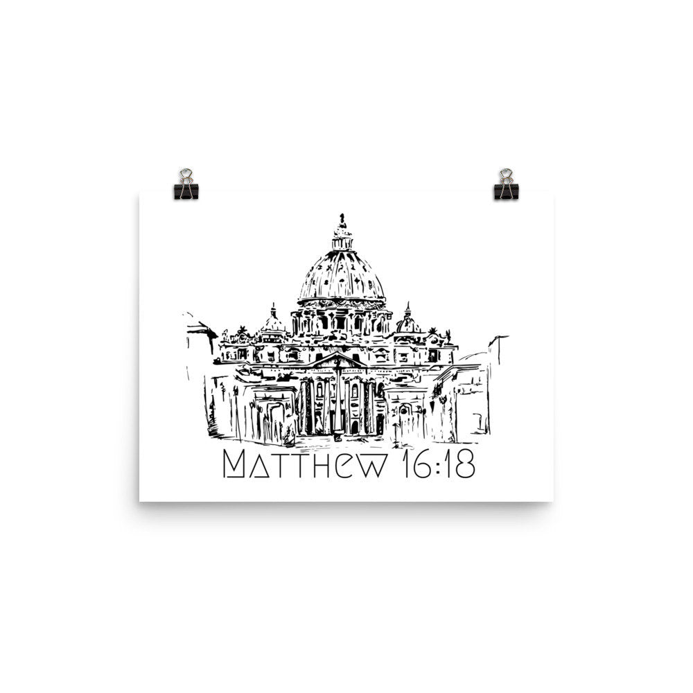 Matthew 16:18 Saint Peter's Basilica in the Vatican, hand drawn Print