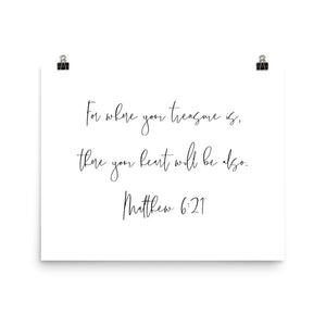 Matthew 6:21 Treasure and Heart Poster Print