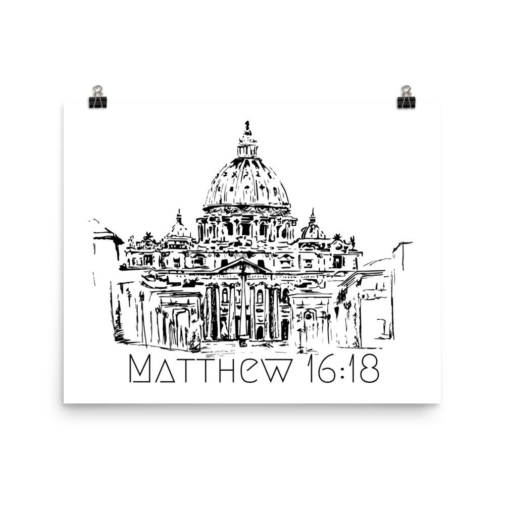 Matthew 16:18 Saint Peter's Basilica in the Vatican, hand drawn Print